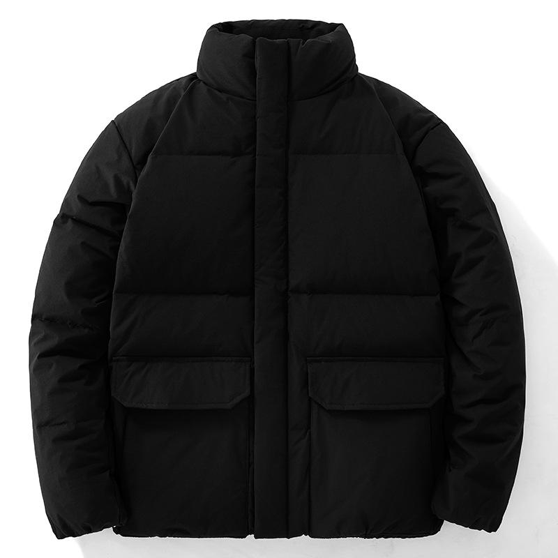 Men's down jacket fall and winter hooded thickened warm bread jacket stand-up collar solid color men's casual down trendy jacket