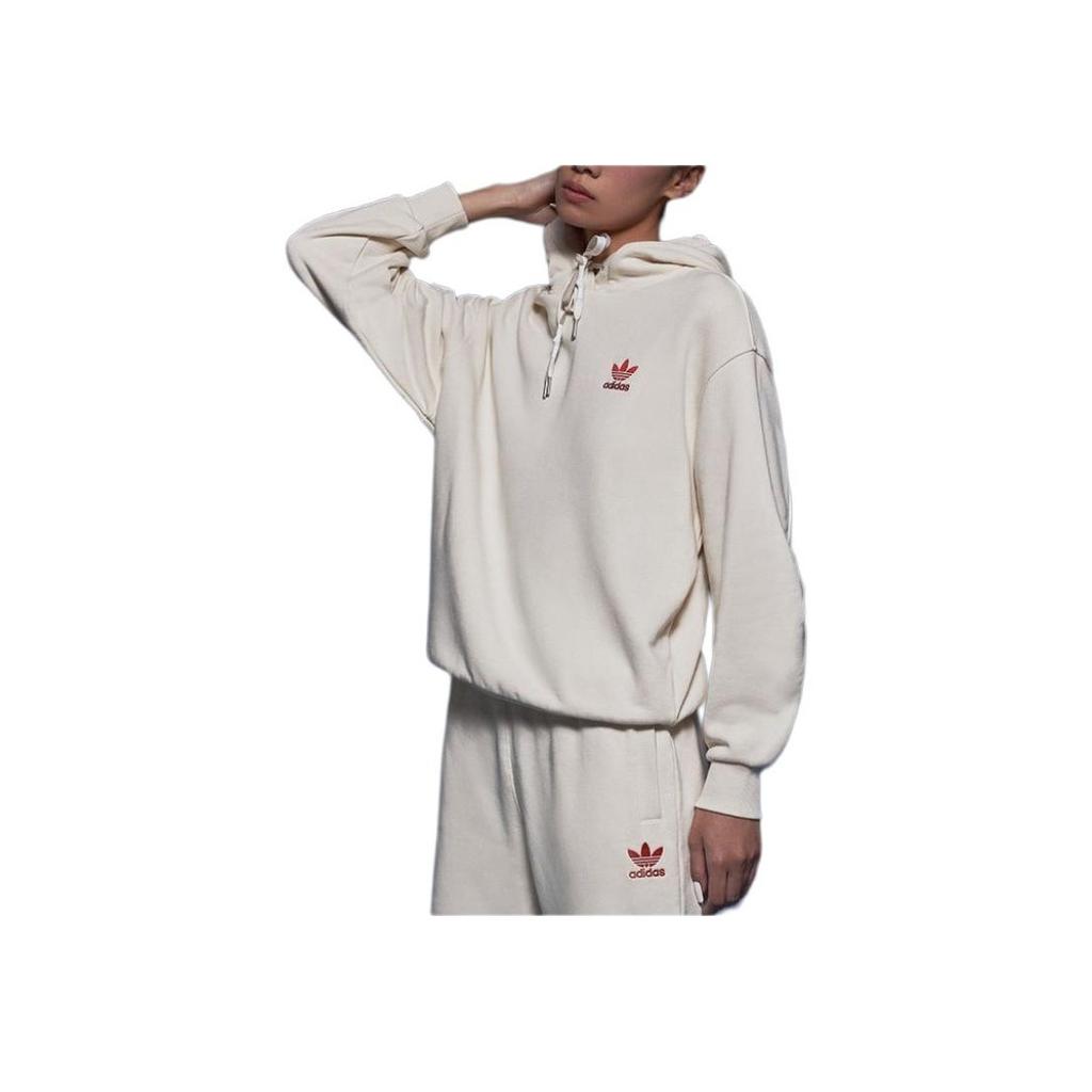 Adidas Originals Alphabet Logo Print Sports Hoodie Women Hoodie Wonder-White IW9414