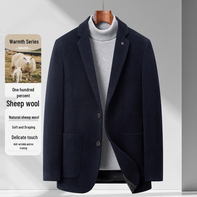 Men's Pure Wool Coat: Spring/Autumn Business Casual Suit Jacket & Versatile Loose Trousers