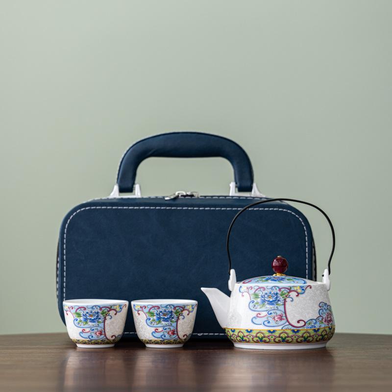 Chinese Style Portable Travel Ceramic Tea Set Household Outdoor Tea Brewing Vintage Kung Fu Teapot and Tea Cup Set Gift Box Set