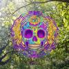 Purple Psychedelic Skull Metal Wind Chime Rotating Hook Colorful Striped Design for Indoor Outdoor Garden Halloween Party Decor Unique Gift Idea