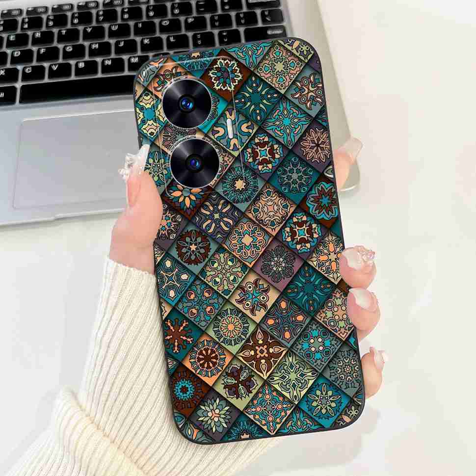 For Oppo Realme C55 RMX3710 Case Cute Cat Luxury Flower Bow Silicone Soft Matte Cover For Realme c55 C 55 Shockproof Phone Case