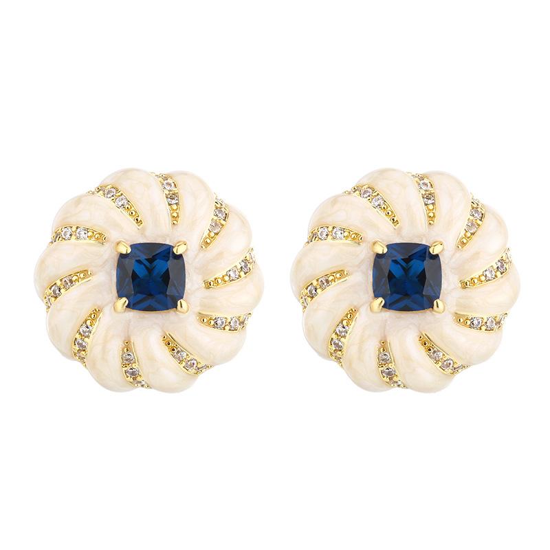 Huameimei Set Earrings Rings Necklaces Antique Jewelry Light Luxury Temperament Blue Pointed Crystals High-end Feeling French Retro Style