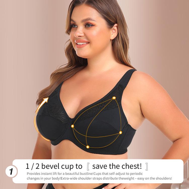 Lace Underwire Plus Size Bra, BCDEF Cups Sexy Shaping Corset Lingerie for Women