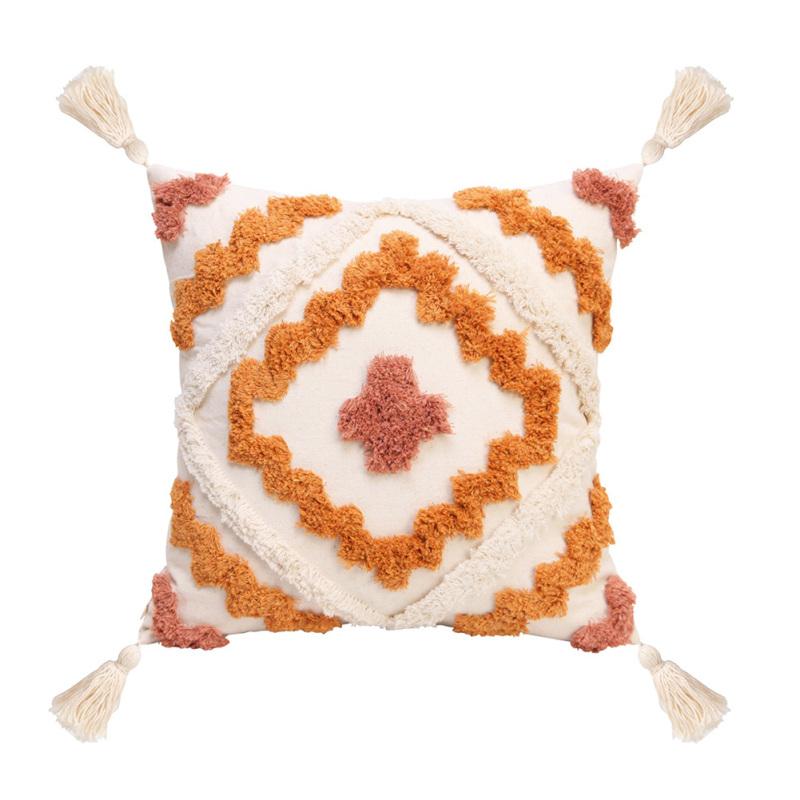 Boho Throw Pillow Cushion Cover Geometric Colorful Woven Tufted Farmhouse Pillowcase With Tassels