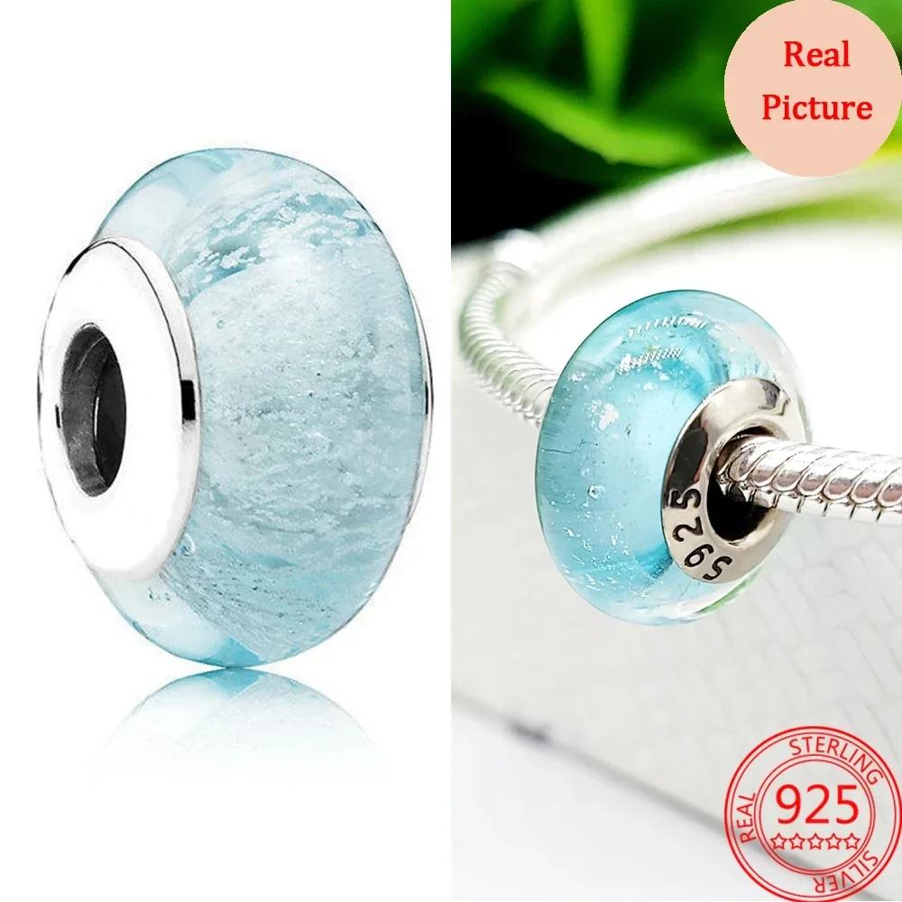 Srebro 925 Szkło Murano Galaktyka Gwiazdy Koniczyna Serce Bąbelki Błyszczące Koraliki Pasują do Bransoletki Charms DIY Biżuteria Dla Mamy
