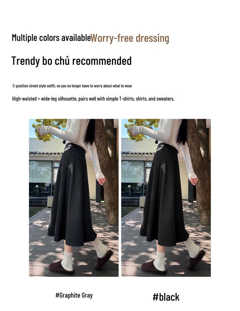 2025 New College Style Black A-Line Wool Skirt - Autumn/Winter Pear-Shaped Exclusive