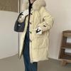 Fox Fur Collar Long Down Jacket Women's 2025 Winter Fashion Sweet Horn Buckle Warm Loose Knee Coat Tide
