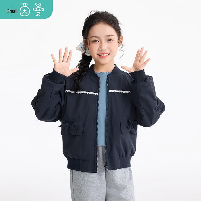 Girls' Casual Bow Pocket Baseball Jacket