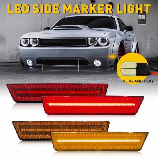 Front Amber Rear Red Side Marker LED Lights For 2008-2014 Dodge Challenger 4Pc J