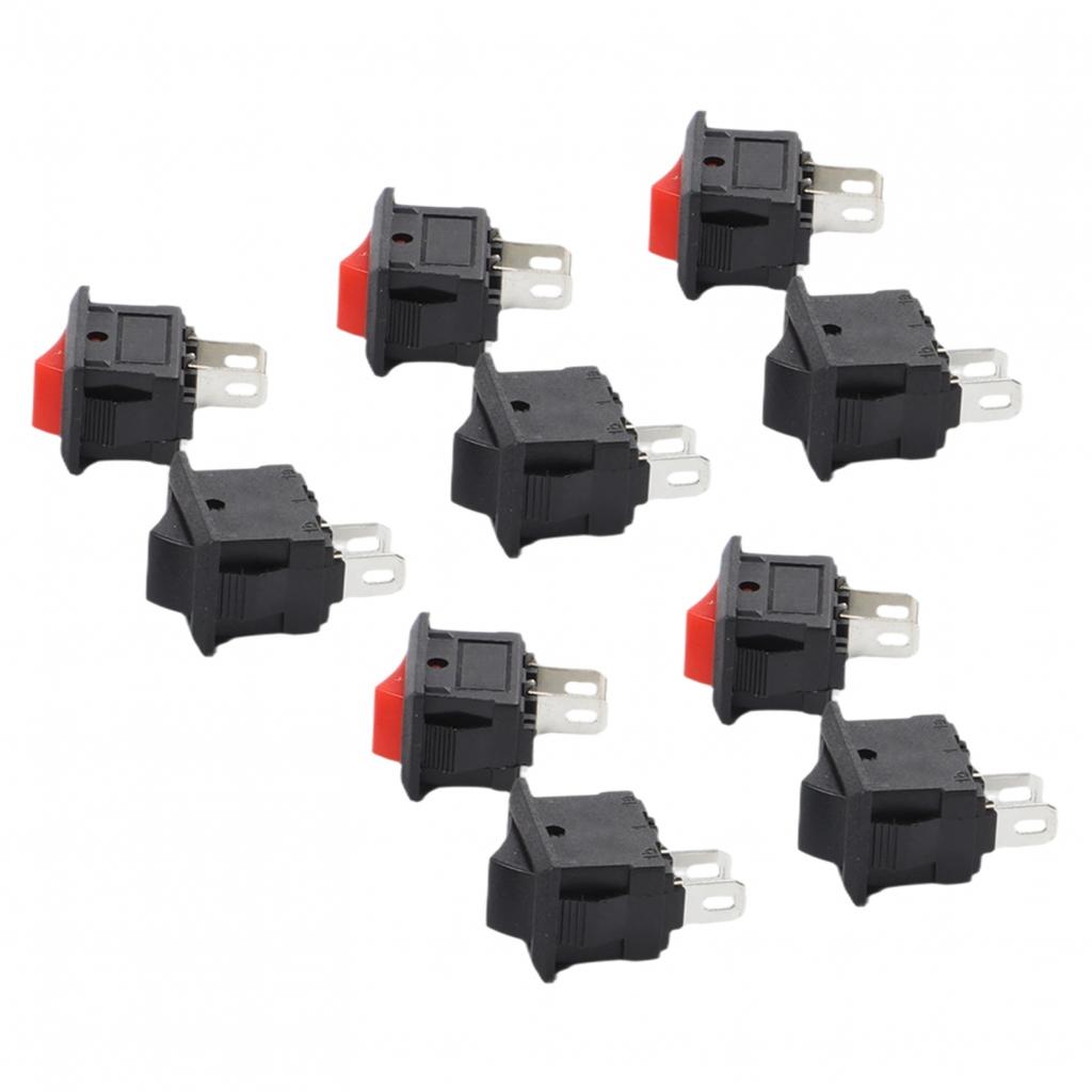 10PCS For Mini Rocker Switch 2 Pin ON OFF SPST Black Red for Cars Household Use