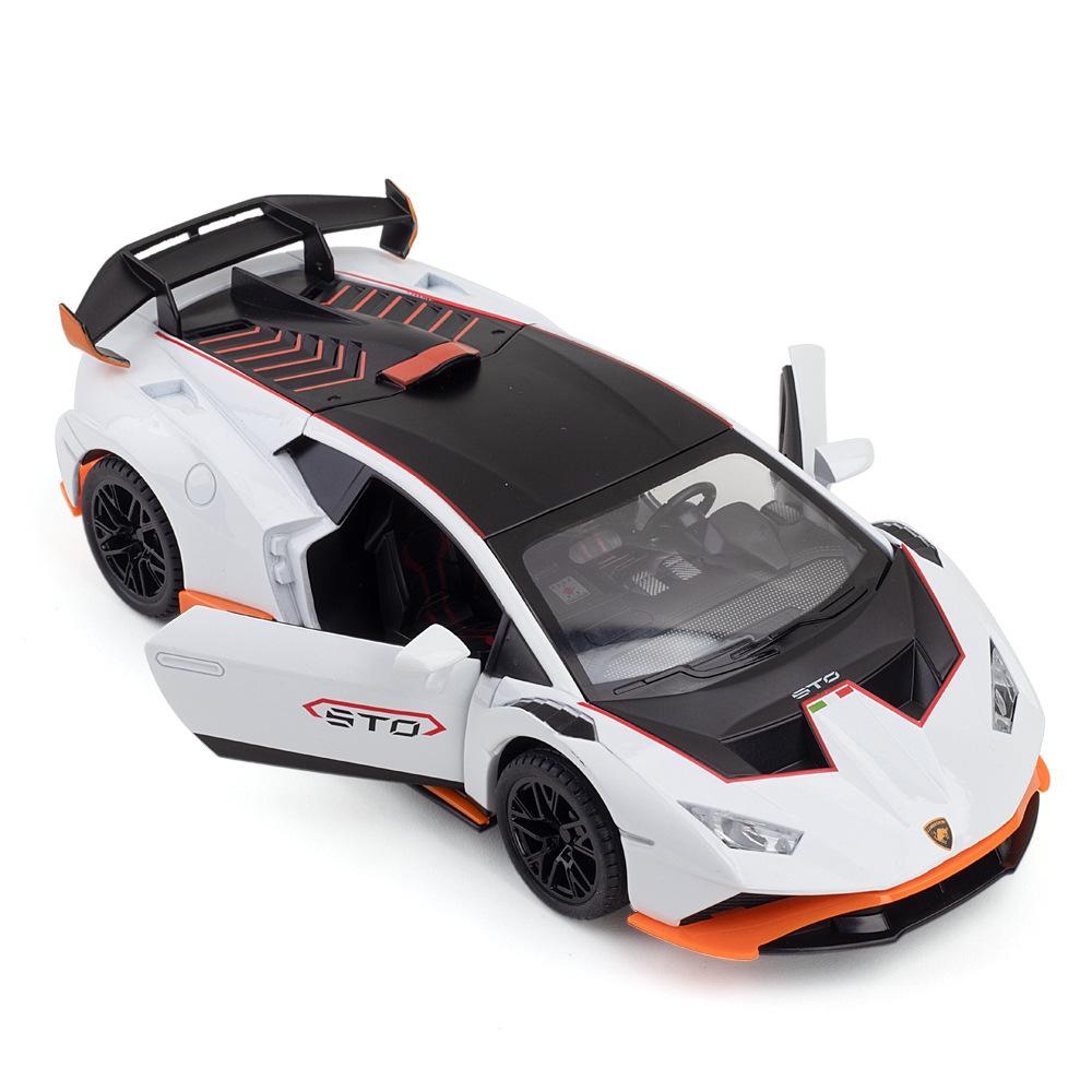 Alloy 1/24 Lambo Huracan STO Sport Car Model Diecast Toys Vehicles Sound and Light Voiture Miniature Collective Home Decoration