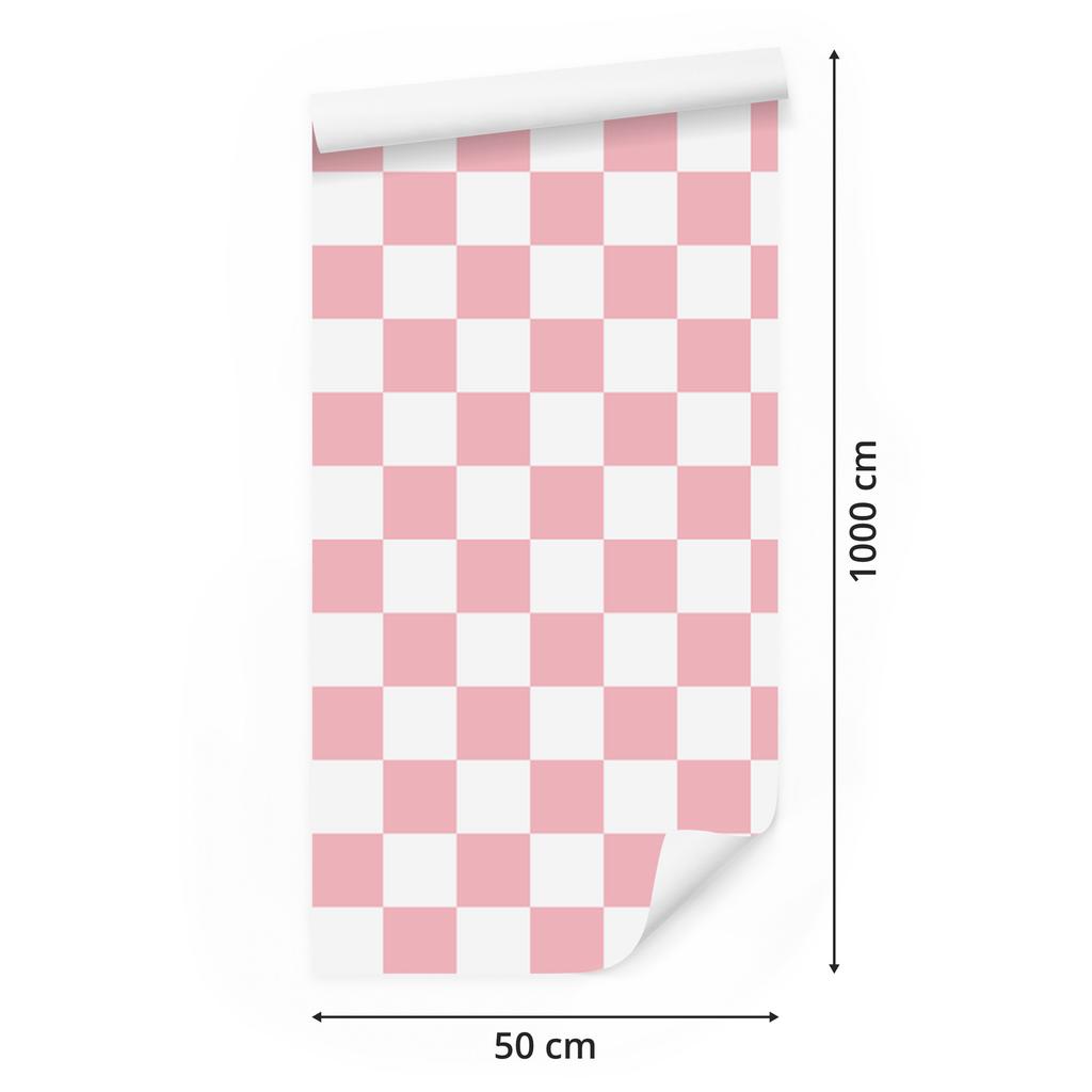 Checkerboard Wallpaper Coral and White for Living Room and Bedroom 50x1000