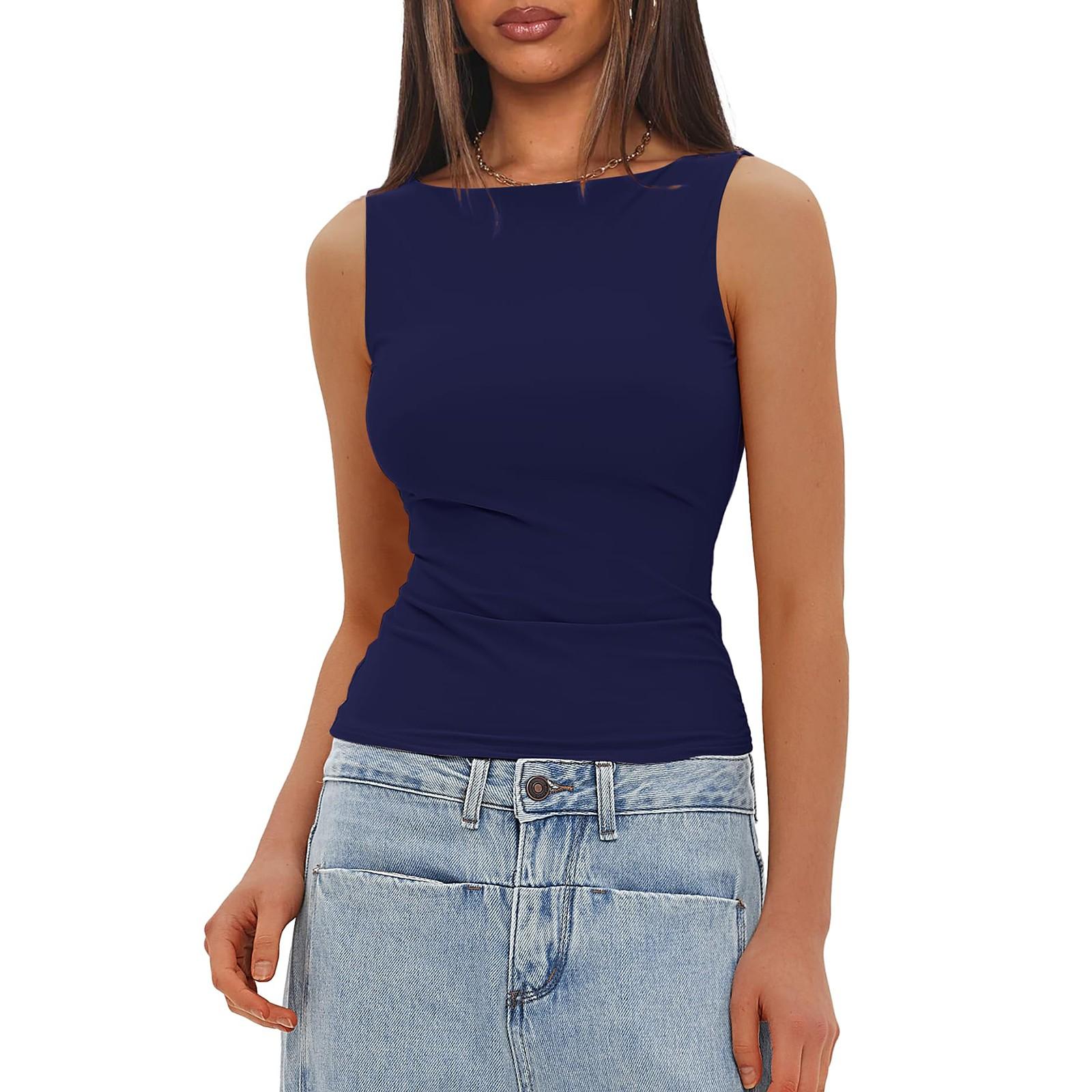 

Женская мода повседневная облегающая безрукавная рубашка верхняя одежда топ M