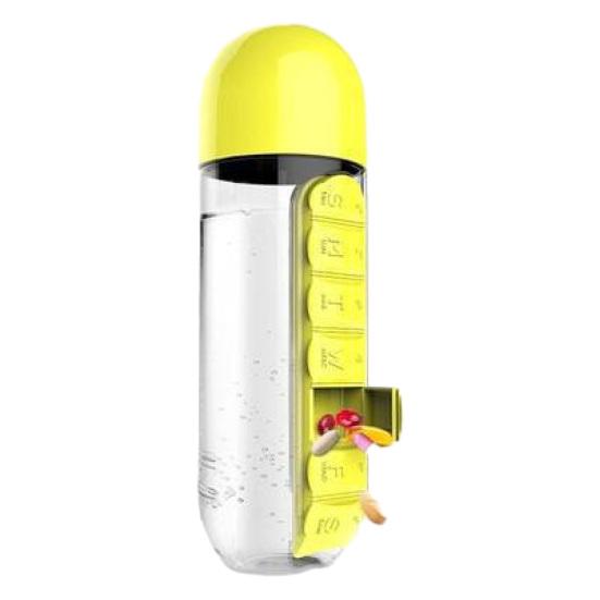 

Portable Pill Box Water Cup 2-in-1 Water Bottle with 7-Day Pill Organizer Easy Assembly Daily Pill Reminder Cup for Travel Home Work Outdoor Use жёлтый