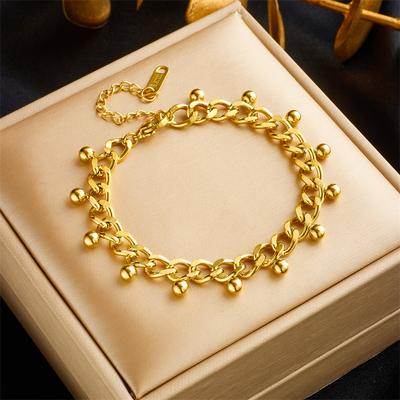 Vergoldetes Kugel-Charms-Panzerkettenarmband, Zierliches Perlen-Tropfen-Figaro-Gliederarmband, Modischer Alltagschmuck für Damen Geschenk