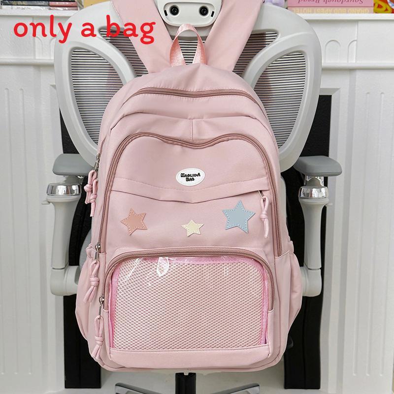 Pain Pack Double Shoulder School Backpack With Transparent Partition And Star Decor For Middle School Students