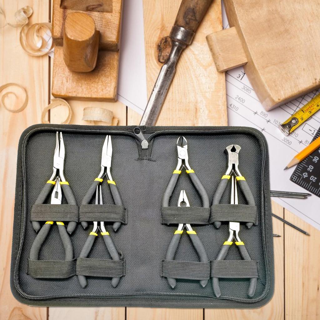 8PCS Mini Pliers Set Long Nose with Teeth Flat Jaw Round Curved Needle Diagonal Nose Wire End Cutting Cutter Tools