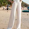 Sommer Damen Hose Baumwolle Leinen Taille Farben Weites Bein Kordelzug Lässig Lose Leinen Lange Hose