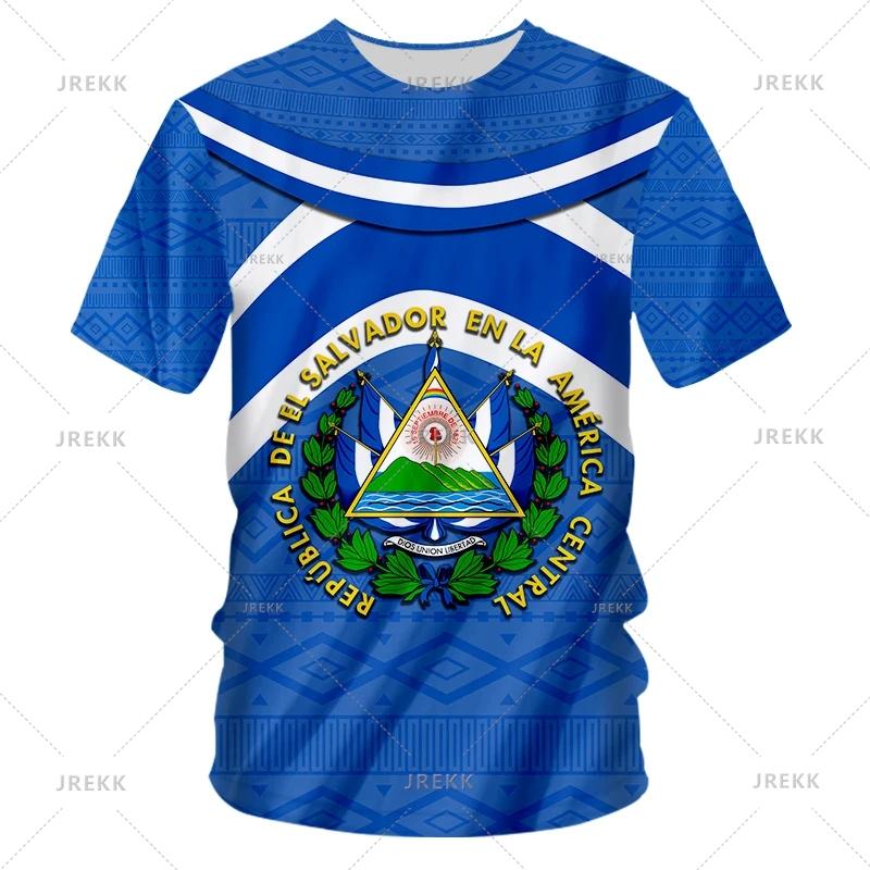 El Salvador Flag National Emblem 3D Print T Shirts Streetwear Harajuku Men Women Casual Sportswear O Neck Short Sleeve T-shirt