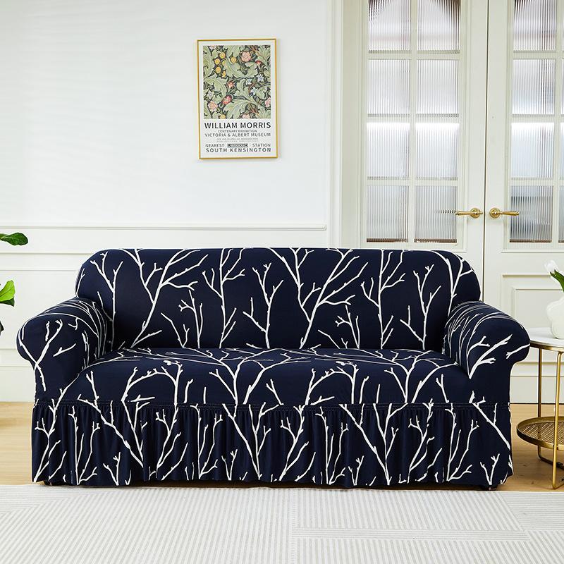 Floral Printed Elastic Sofa Cover With Skirt Hem Non-Slip Seat Cushion With Elastic Band All-Cover Couch Covers For All Seasons