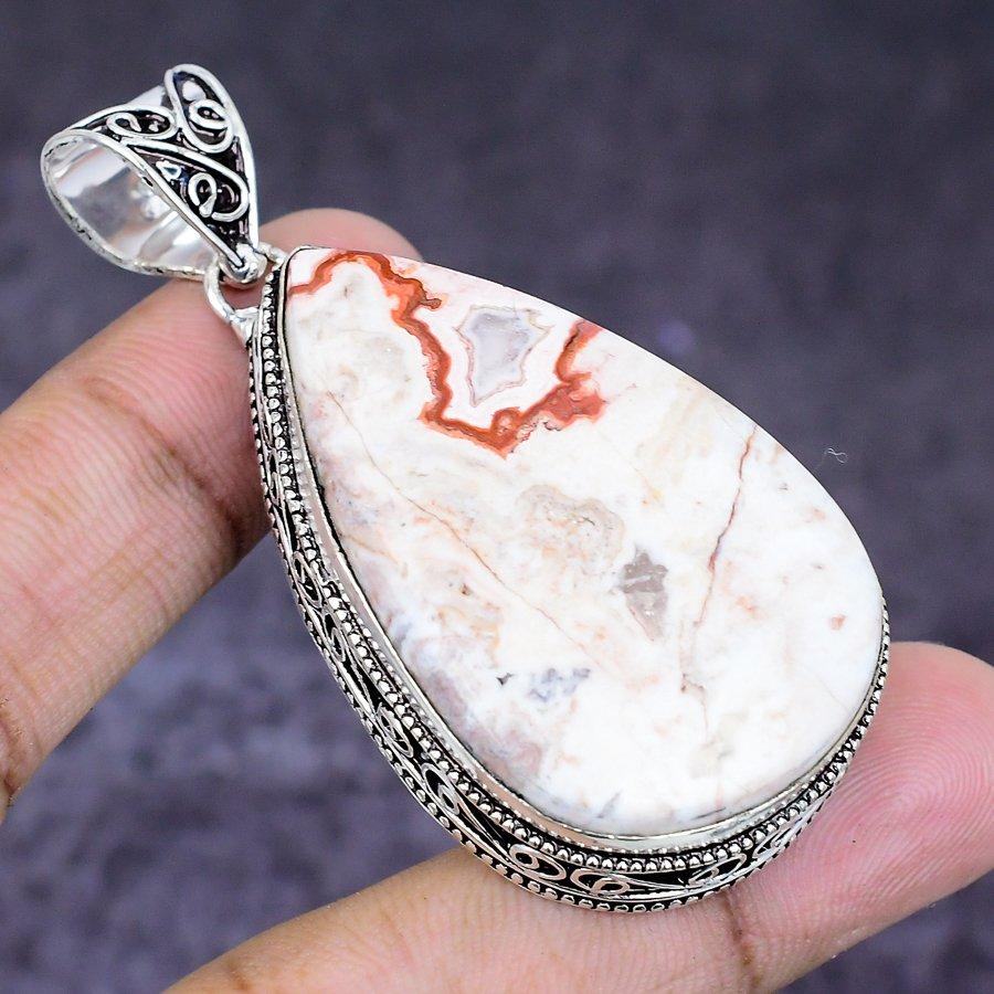 Natural Laguna Lace Agate 925 Sterling Silver Jewelry Pendant 2.40" ETC-14653