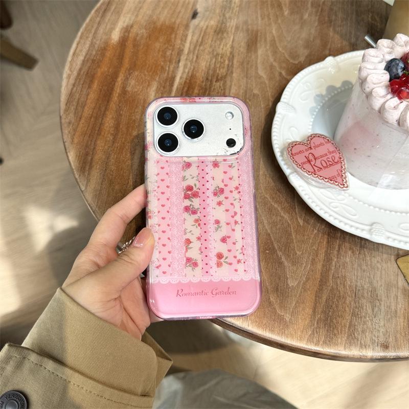 

Girly Pink Lace Rose Garden iPhone 17 Pro Max Case, Double Layered iPhone 16/15/14 Cover iPhone 13