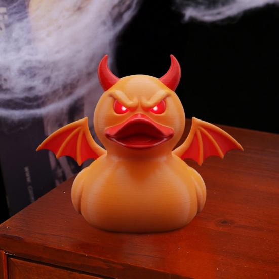 Demon Duck Figurine 3D Printed Devil Duck with Red Horns Bat Wings Halloween Gothic Collectible Statue Desktop Home Decor for Teens Adults