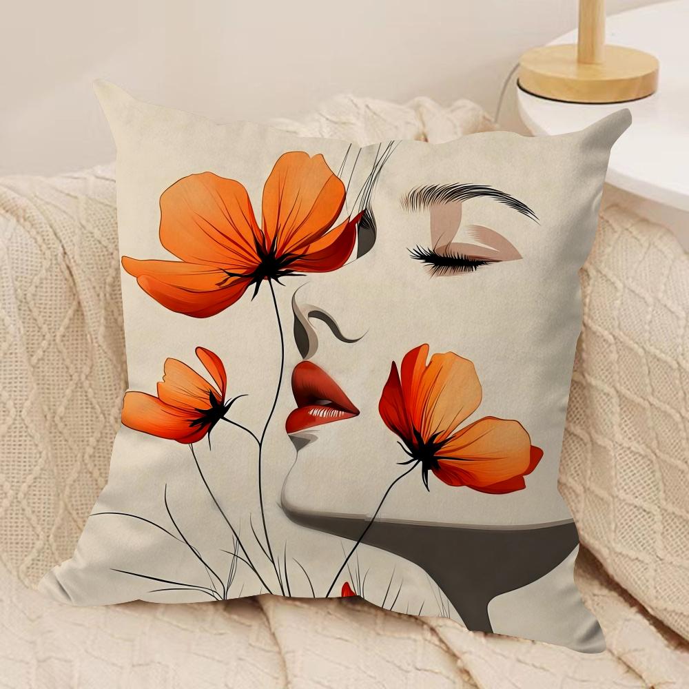 Flowers And Women Cushion Cover Pillowcase Ultra Soft Skin Friendly Fabric Cloud Like Comfort Concealed Zipper