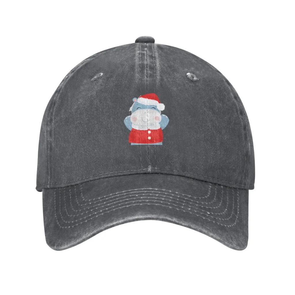 Cute Christmas Hippo Watercolor Style Baseball Cap for Men Women Vintage Trucker Hat Golf Hats Dad Caps