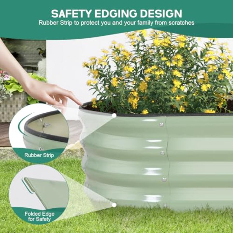 Galvanized Raised Garden Bed 4×2×1ft 2 Packs Planter for Gardening Oval Metal Box with Safety Edging and Gloves for Vegetables