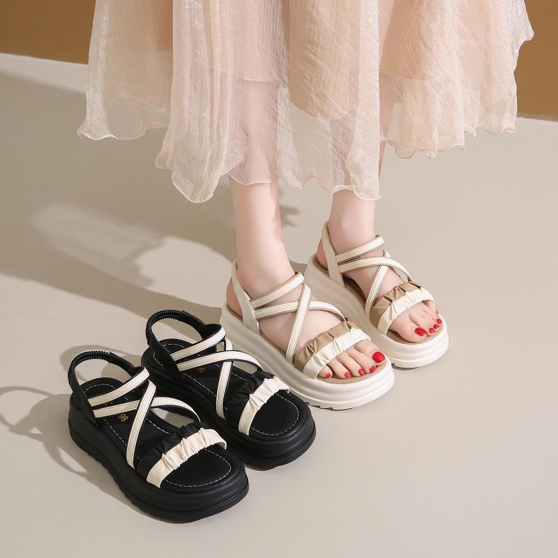 Summer platform niche 2025 new sandals fairy wind cross roman shoelaces Internet celebrity Korean version of sandals woman