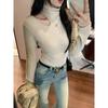 In Stock: Women's White Semi-High Neck Hollow Out Slim Fit Long Sleeve T-Shirt for Autumn/Winter 2026