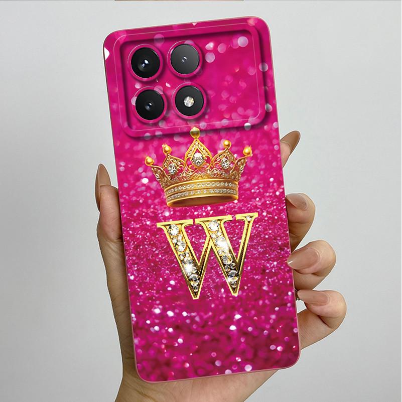 For Xiaomi Poco X6 Pro 5G Fashion Crown Initial Letter Couple Phone Case PocoX6 Pro 5G Soft Silicone TPU Lens Protective Casing