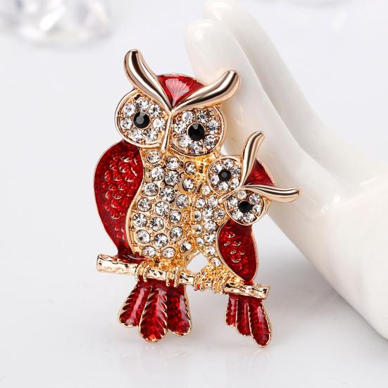 Enamel Owl Shape Rhinestones Embedded Brooch Pin Badge Banquet Jewelry