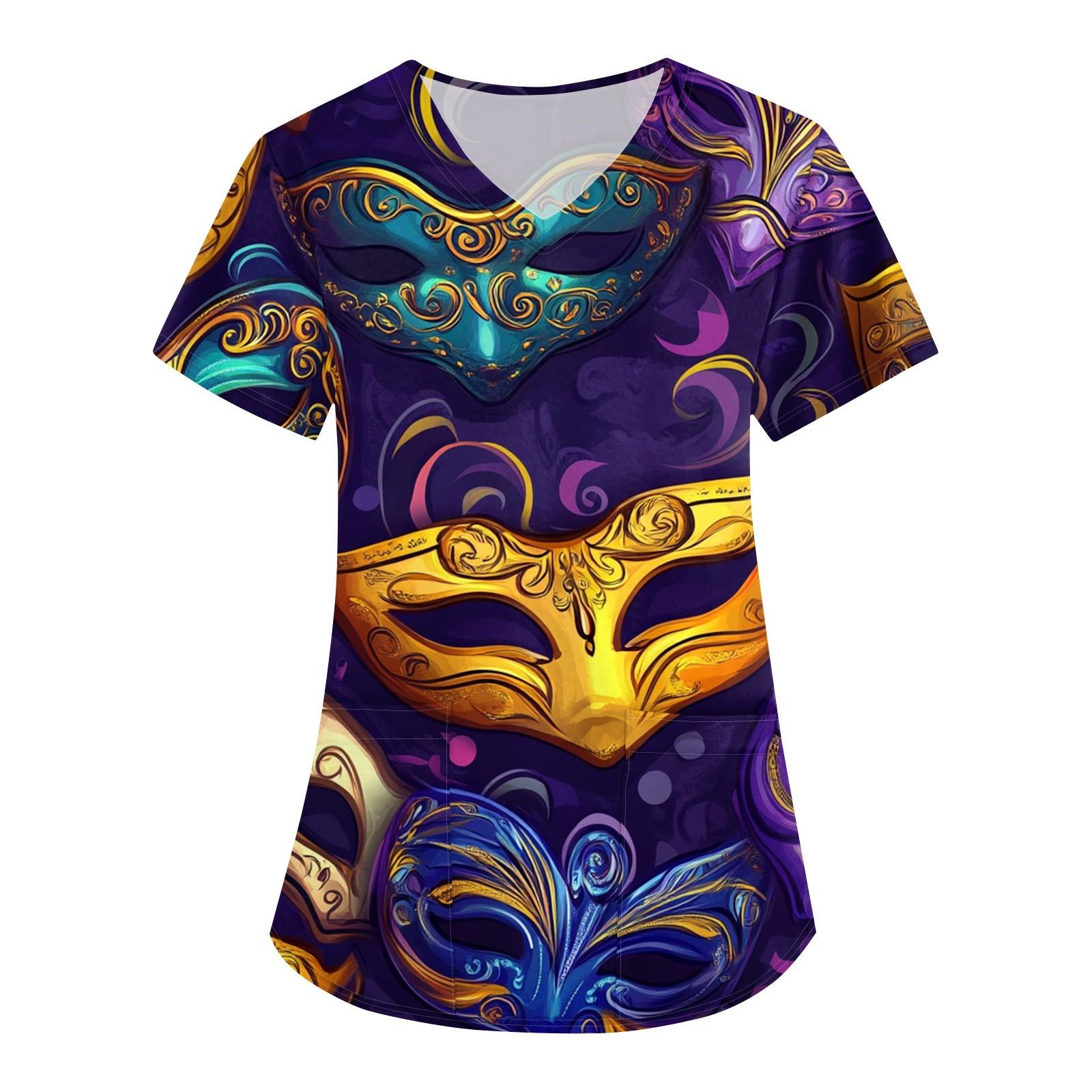 

Женская мода V-образный вырез с короткими рукавами рабочая одежда с карманами карнавальный принт верхняя одежда по уходу XL жёлтый