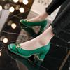 Foreign design temperament green high heels women's 2025 new thick heel Mary Jane small leather shoes square head single shoes
