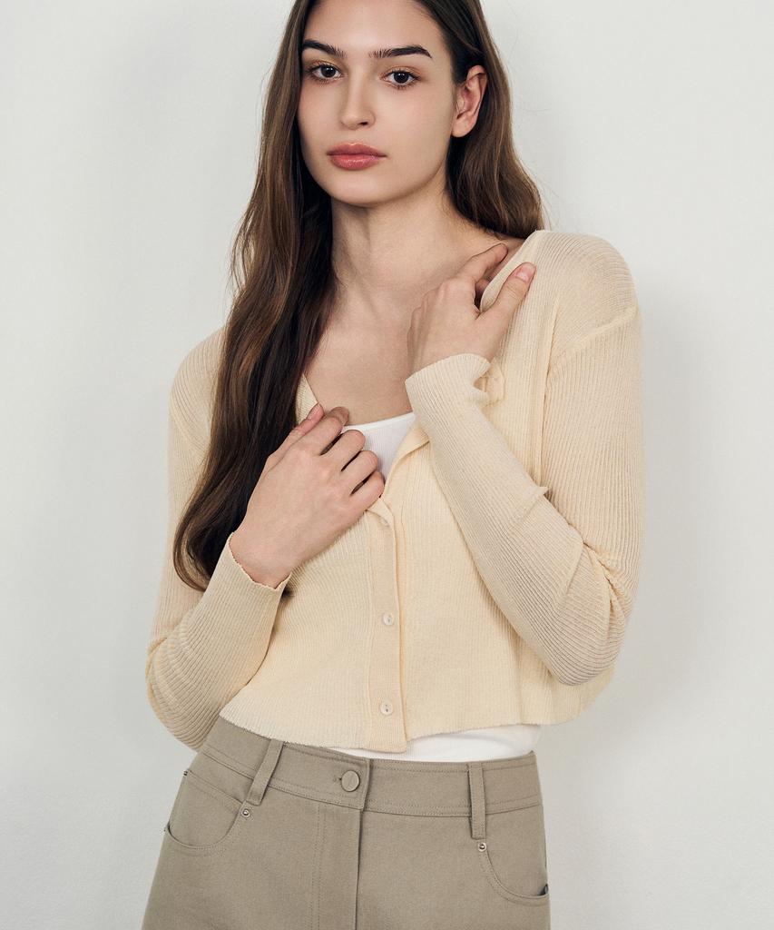 Laneonkyulleoseu Slim Fit Crop Knit Cardigan_Beige