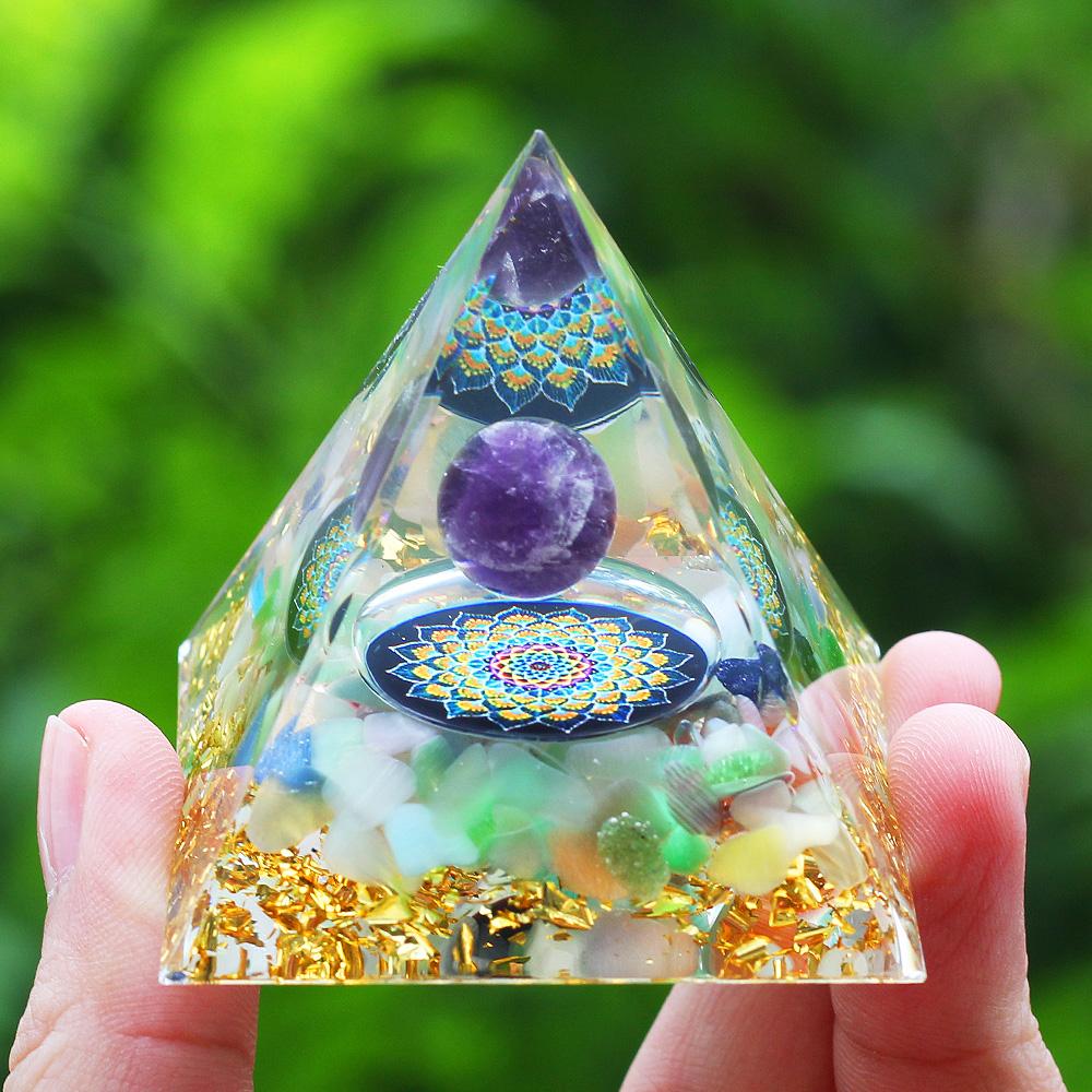 Křišťálová Orgonová Pyramida Generátor Energie 5 cm Přírodní Ametyst Peridot Reiki Čakra Meditační Nástroj Vánoční Dárek Pro Rodinu