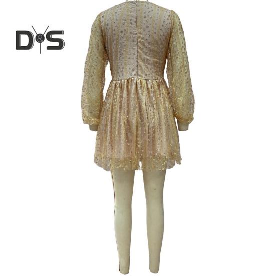 Robe de soirée col en V profond paillettes maille transparente robe trapèze mini manches longues lanterne robe de soirée cocktail courte