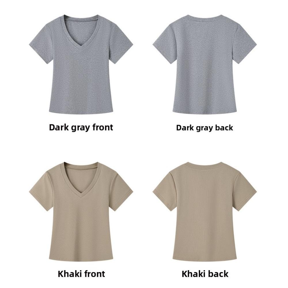 Damen Frühling Sommer Lässiges Sexy V-Ausschnitt Slim Fit Kurzarm T-Shirt