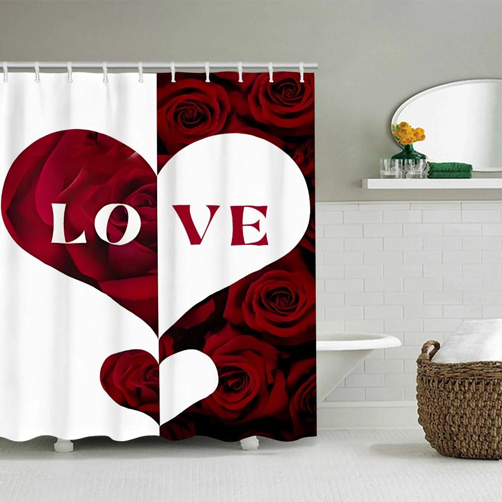 Valentinstag Herzförmiges Badezimmer-Vierteiliges Set - Avantgardistischer Wasserdichter Duschvorhang, schafft ein komplettes Badezimmer-Set