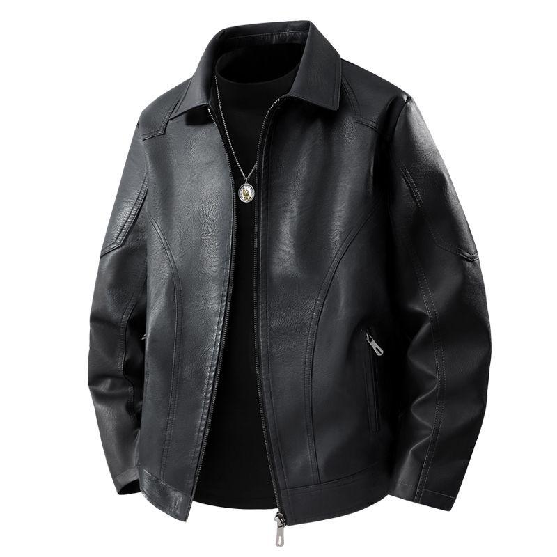 Men's Slim Fit Leather Jacket - Autumn/Winter Casual Lapel Coat with Plus Velvet and Thick Lining