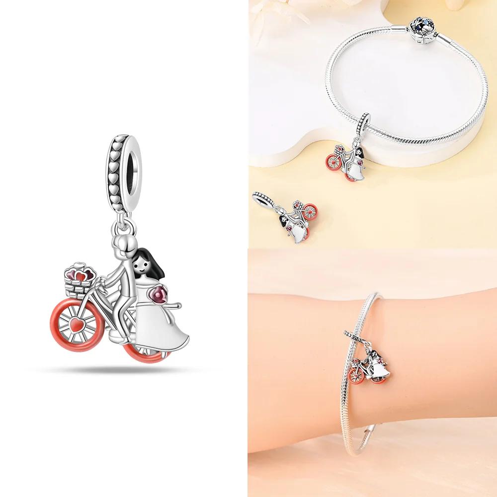 Pink Zircon Open Front Love Couple Sweater Copper Charms Beads Original Fit Bracelet Women Delicacy Diy Girlfriend'S Gift