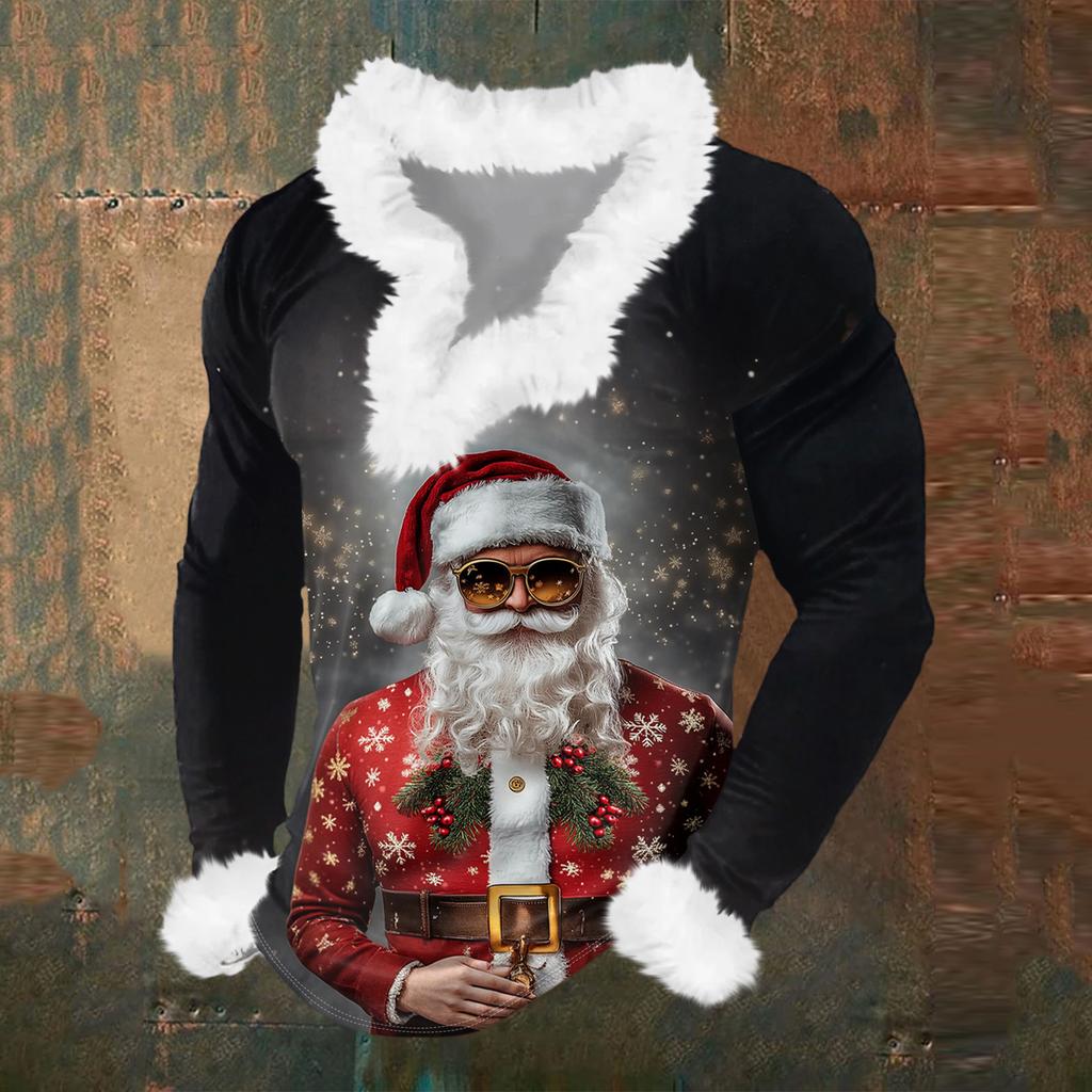 Herren Lässiges Weihnachten Bedrucktes Plüsch V-Ausschnitt und Fleece Langarm-Sweatshirt