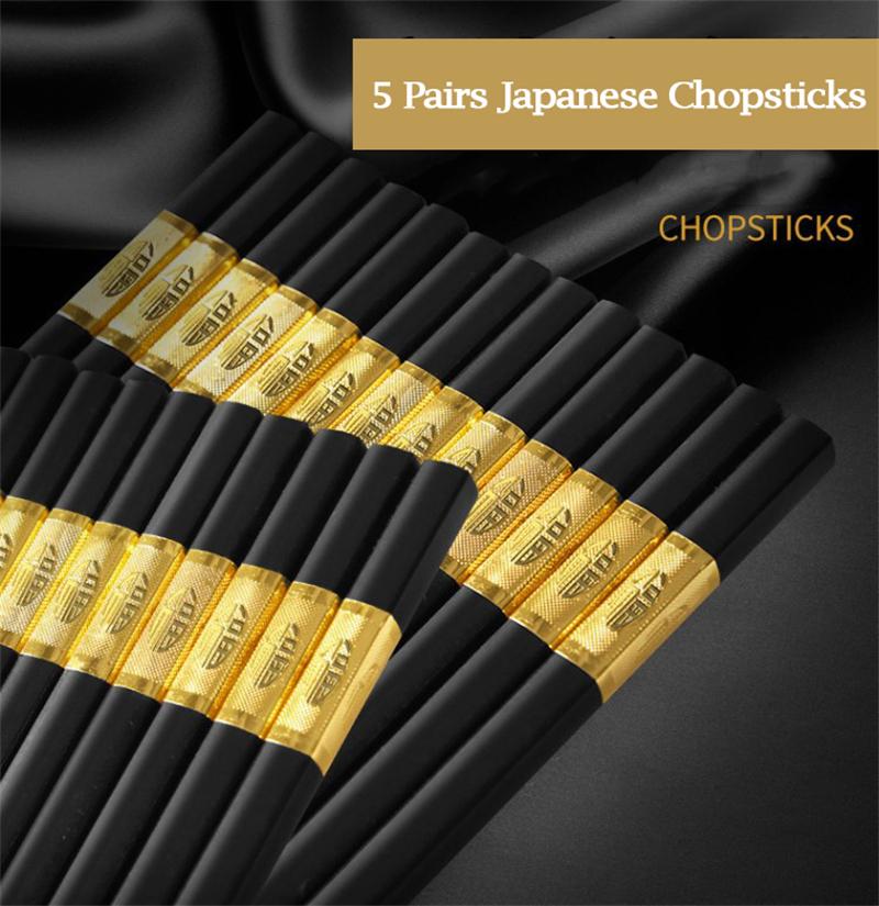 10 párů japonských hůlek Vysoká teplota pro tyčinky na sushi Opakovaně použitelná sada korejských hůlek ze slitiny Zdravé kuchyňské nádobí