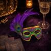 Women's Half Face Masquerade with Sequins and Feathers - Peacock Three Color Design for