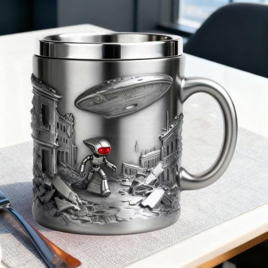 Book Mug 3D Hand-Painted Resin Coffee Mug with Stainless Steel Interior Microwave Dishwasher Safe Literary Cup Unique Gift for Book