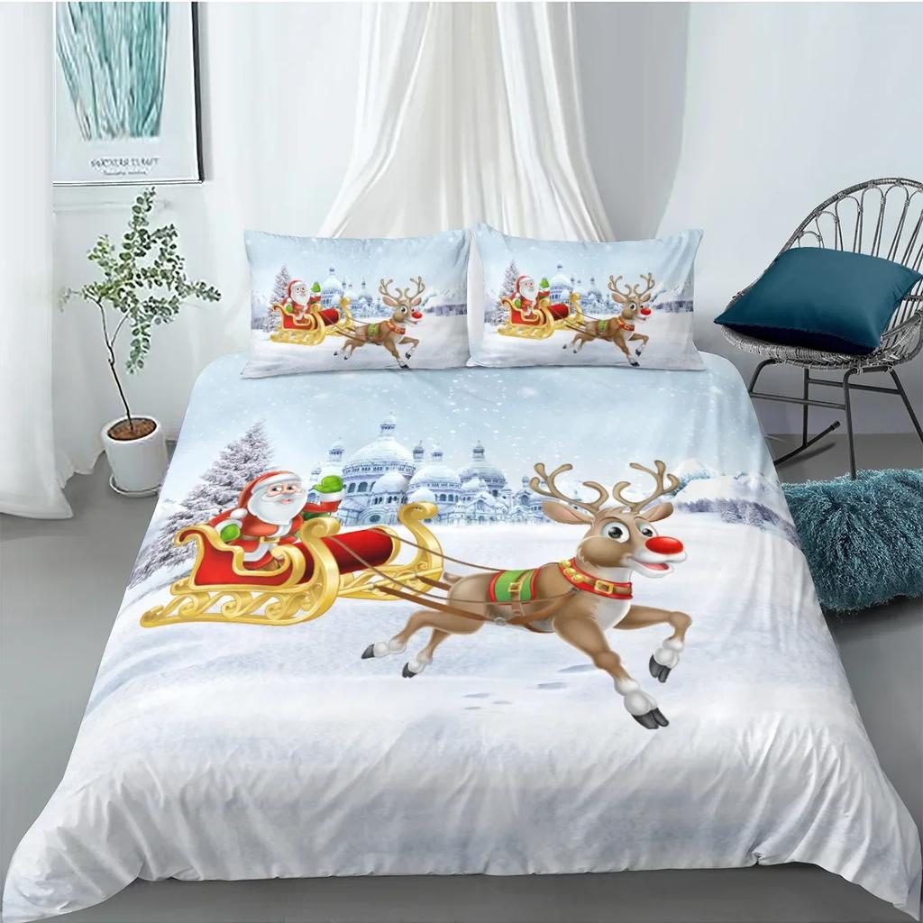 Duvet Cover Set 3D Santa Claus Merry Christmas Single Double Size Holiday Atmosphere Decoration Soft and Comfortable