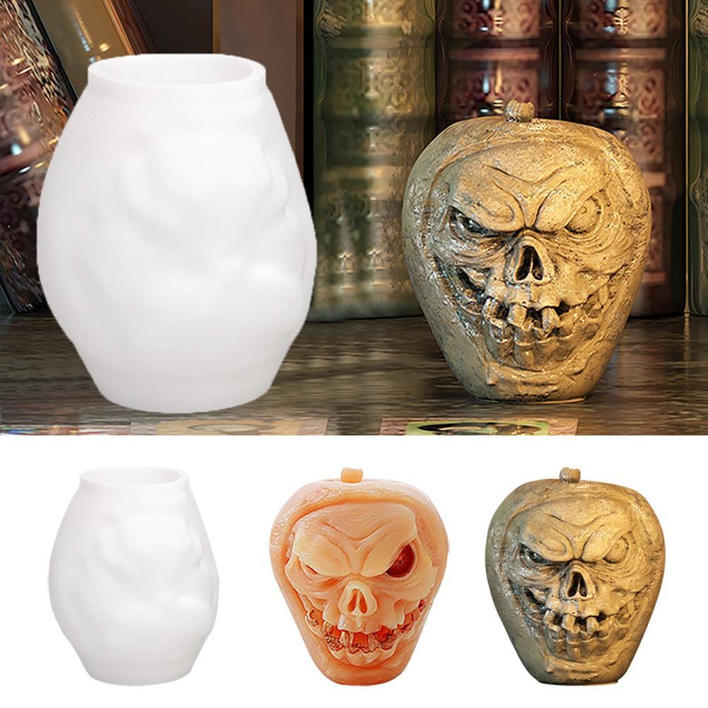 Silicone Skull Pumpkin Candle Models, Halloween Skeleton Skull Cast, Reusable Candle And Ornament Making Silicone Cast For DIY